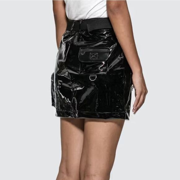 NWOT I AM GIA Edam Skirt PVC Mini High Waist Utility Pockets Silver Trim S - Picture 2 of 15